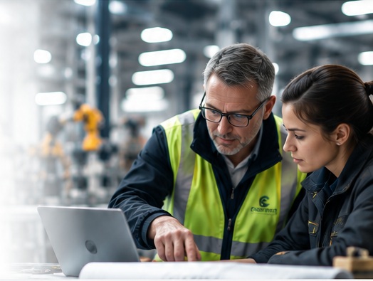 Interim operational leaders working together in a manufacturing environment