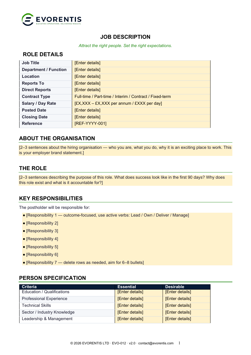 Job Description Template version 2.0 template preview