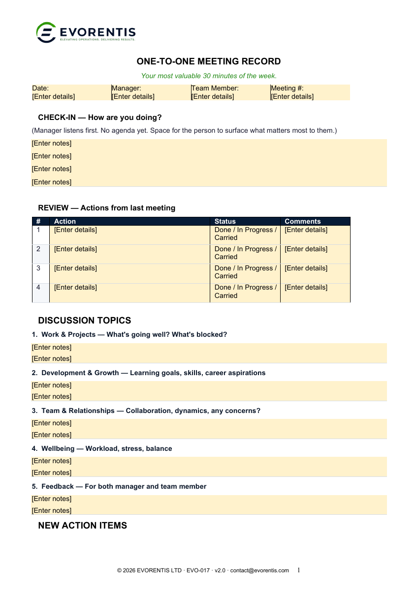 1-to-1 Meeting Record version 2.0 template preview