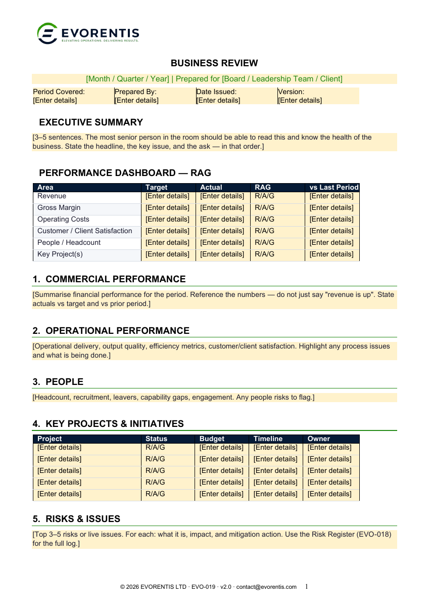 Business Review / Board Pack version 2.0 template preview