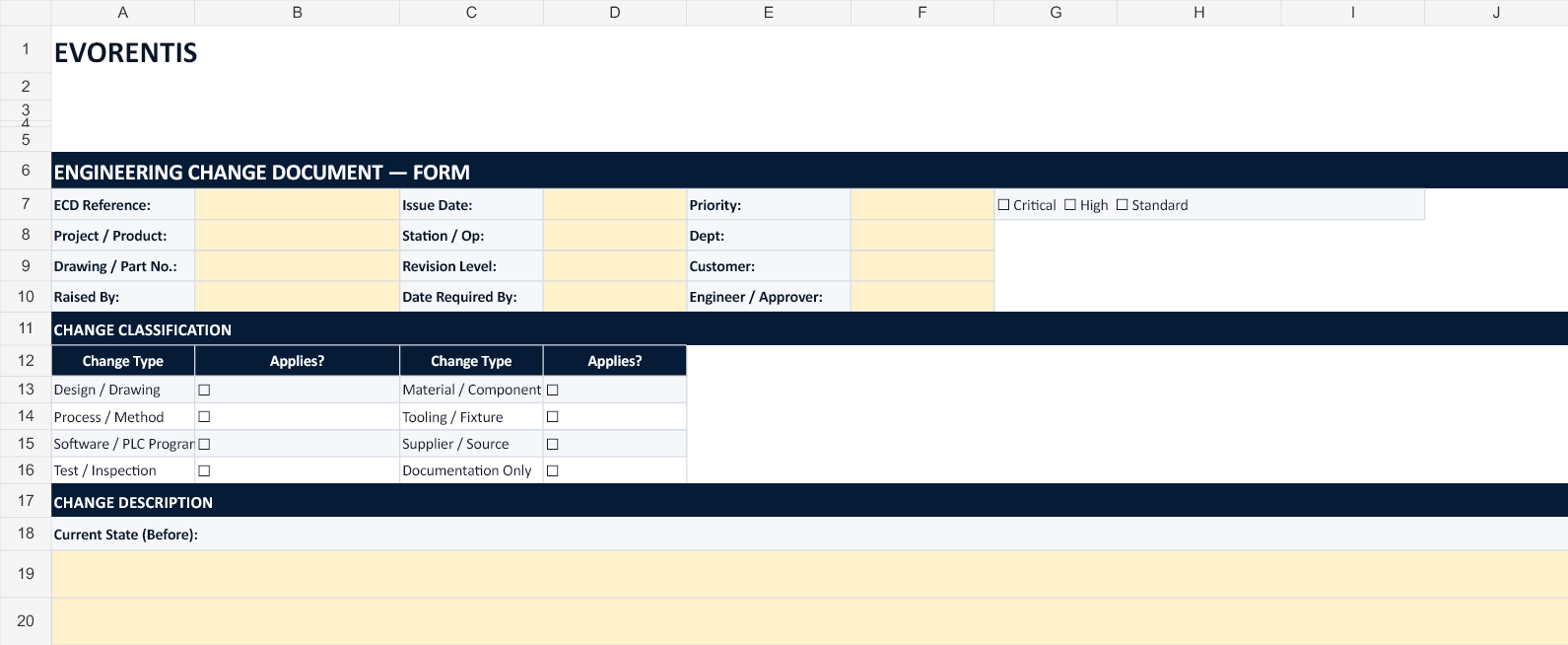 Engineering Change Document version 2.0 template preview