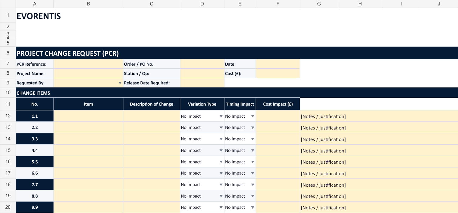 Project Change Request version 2.0 template preview