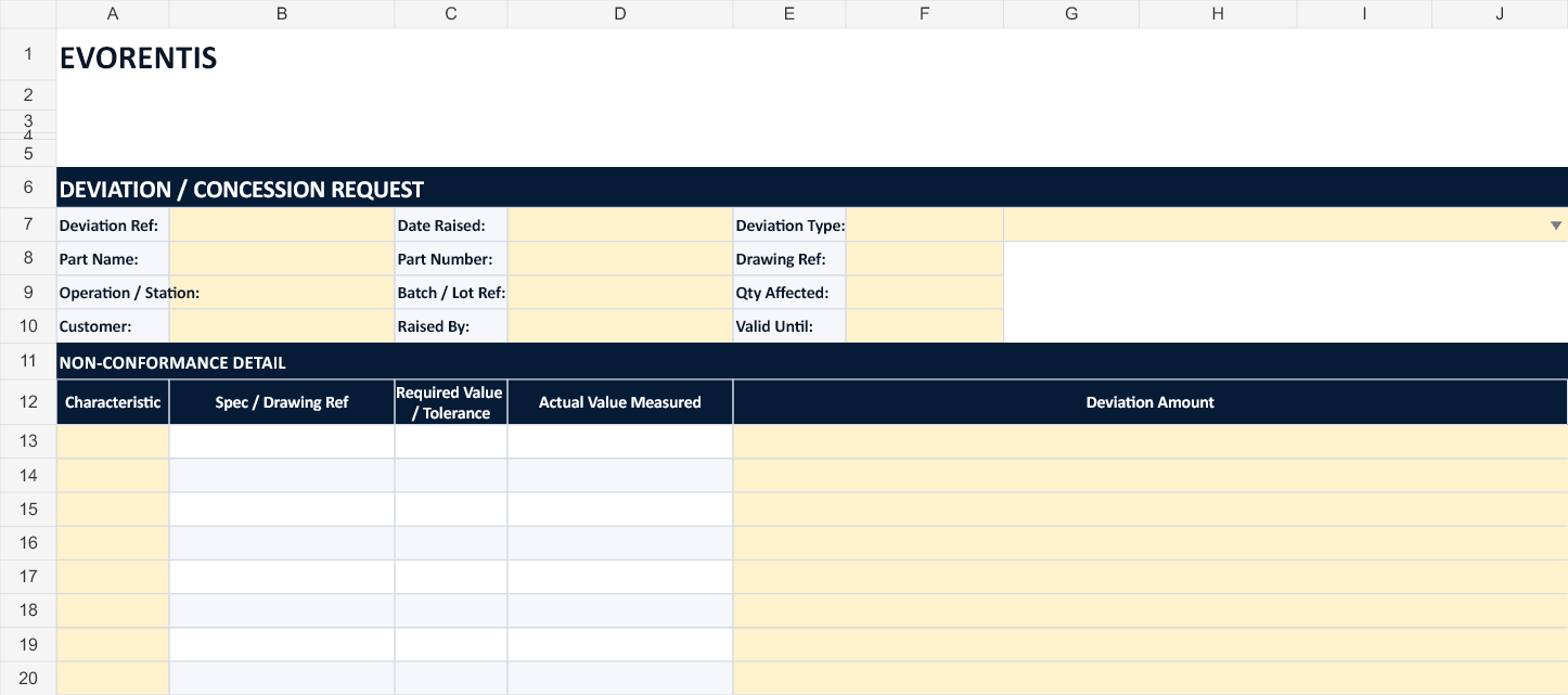 Deviation / Concession Request version 2.0 template preview
