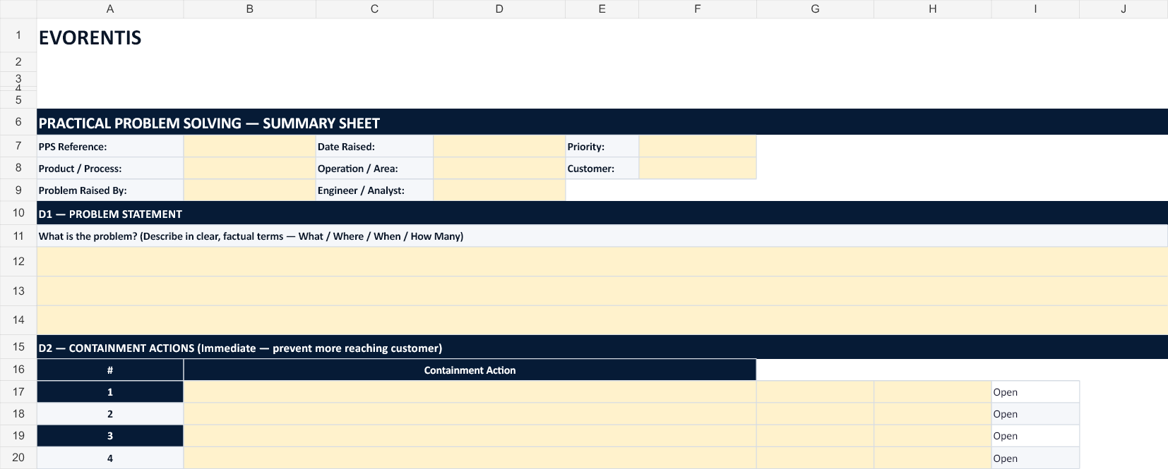 Practical Problem Solving (PPS) version 2.0 template preview