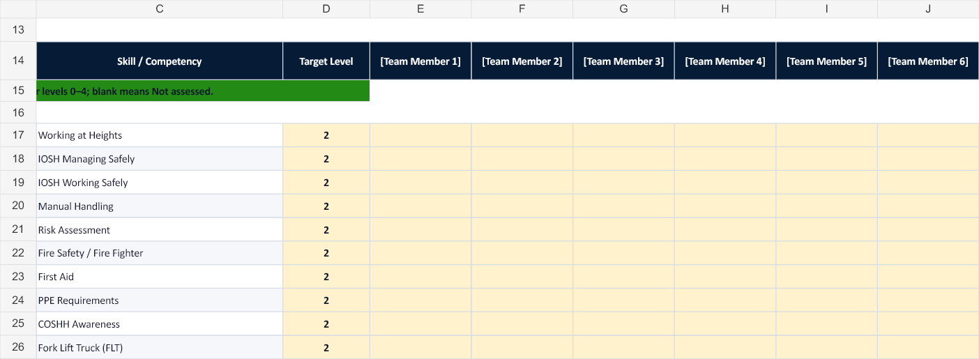 Team Skills Matrix version 2.0 template preview