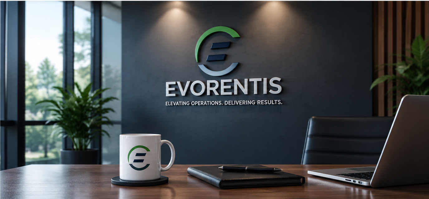 EVORENTIS office setting with company branding